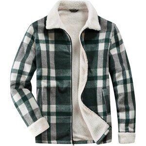 Women's Lined Green Fleece Flannel Collar Trendy Vest Shirt Jackets Zip Closures